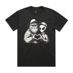 Alien And Bigfoot Heart Hands AS Colour Heavy Faded Tee Unisex Faded coal Heavy Faded T-shirt Printed In Australia Sci Fi
