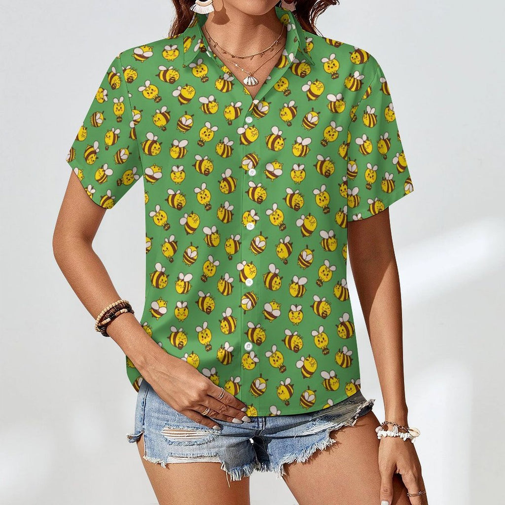 Busy Bees Women's Collared Pocketless Short Sleeve Shirt