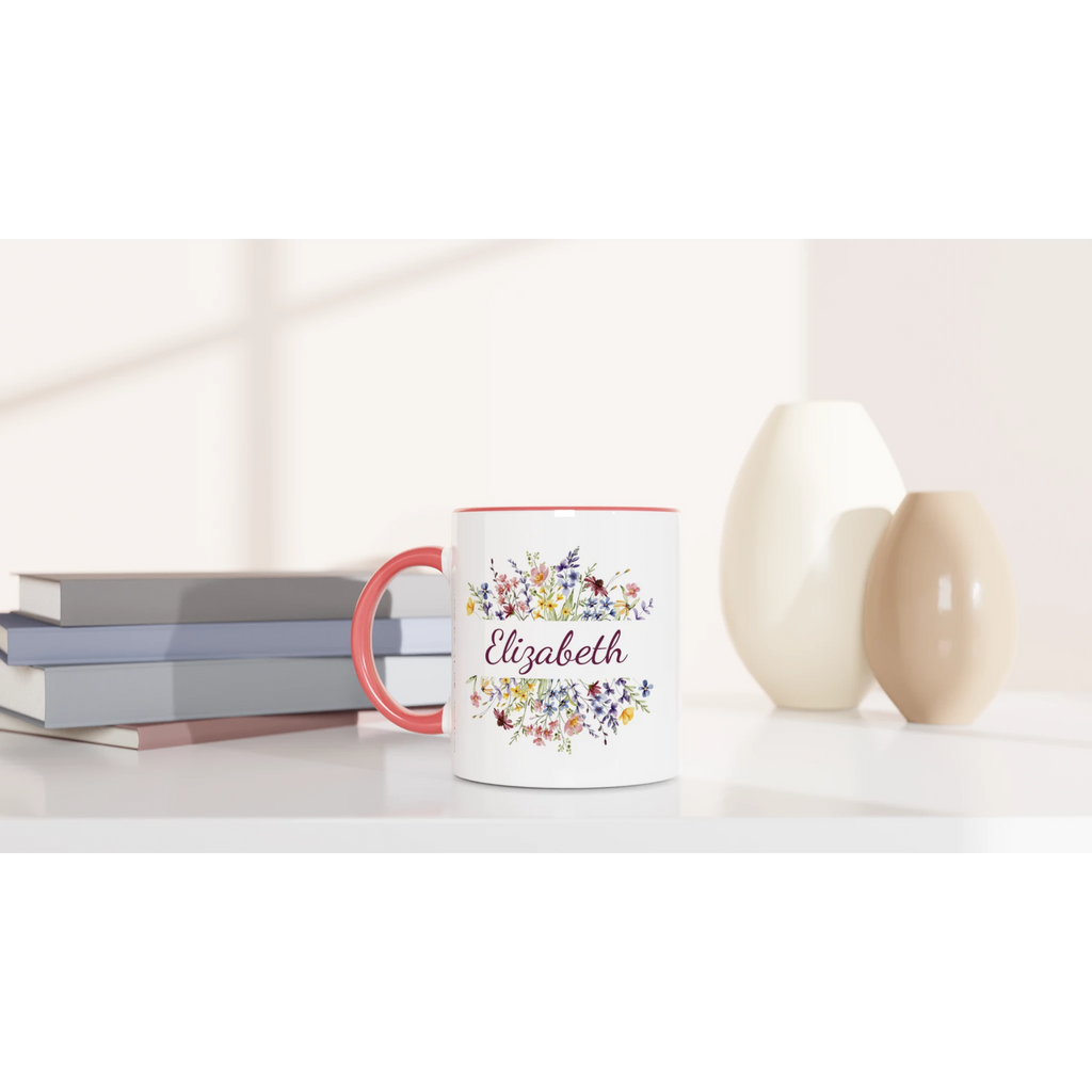 Personalise - Flower Frame Name - 11oz Ceramic Mug Personalised 11oz Mug customise Globally Fulfilled Name personalise Plants