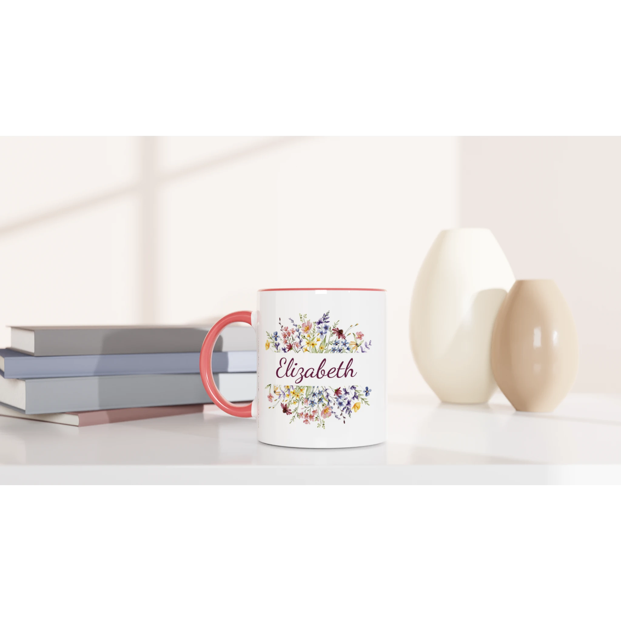 Personalise - Flower Frame Name - 11oz Ceramic Mug Personalised 11oz Mug customise Globally Fulfilled Name personalise Plants