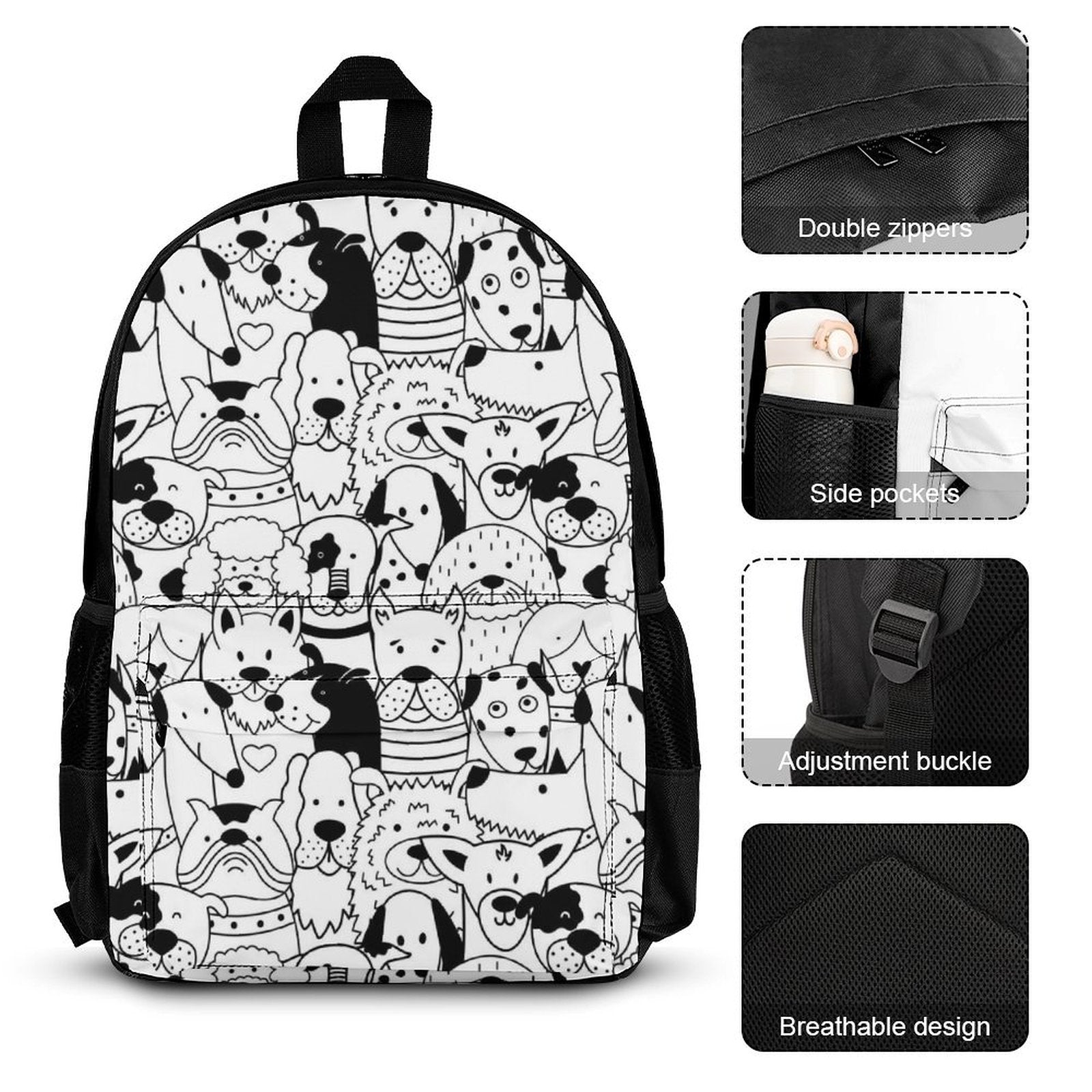 Dogs In Black And White - Three Piece Backpack Set