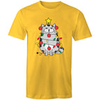 Christmas Cat - Mens T-Shirt Yellow Mens Christmas T-shirt Christmas Printed In Australia