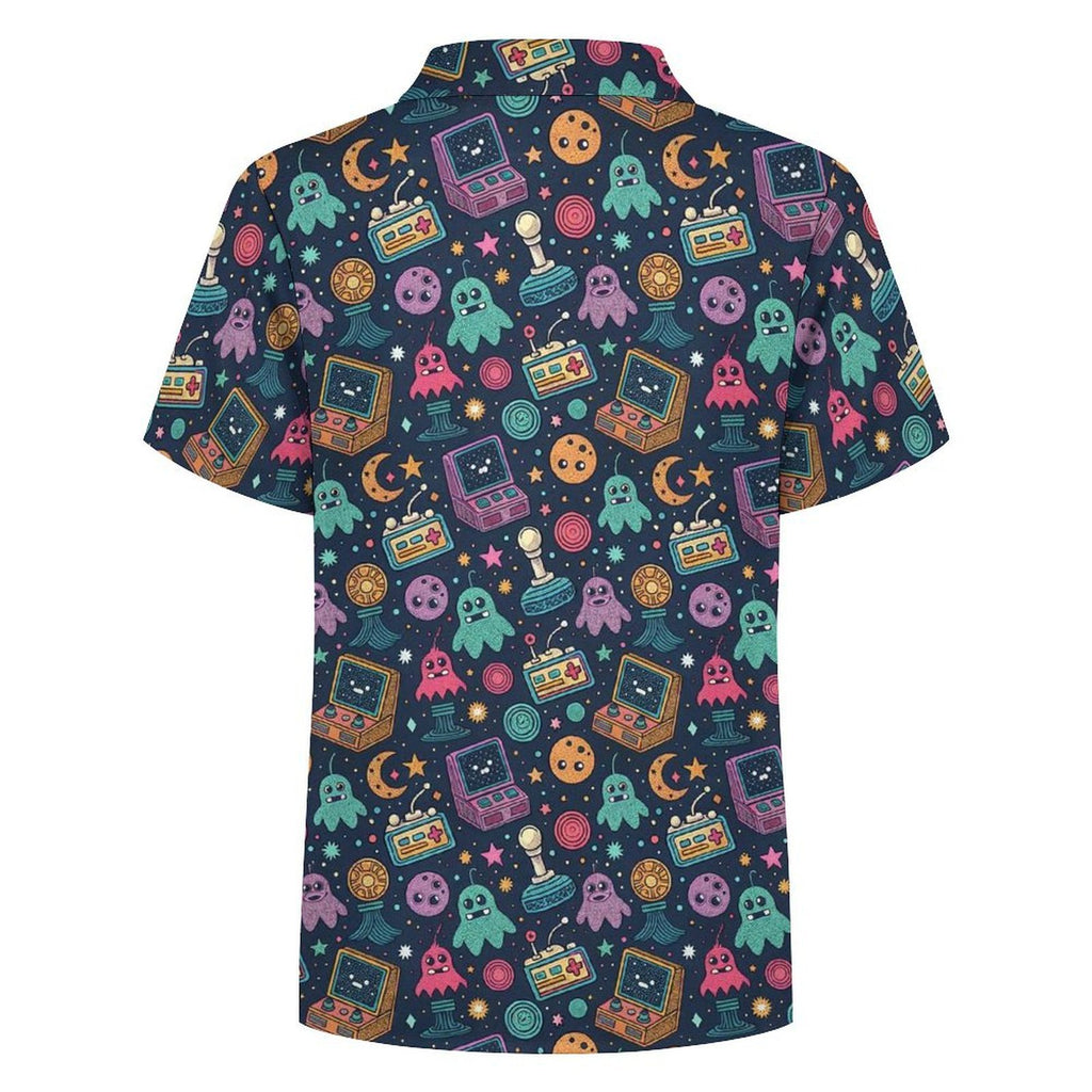 Space Arcade Kids Youth Short Sleeve Button Up Shirt