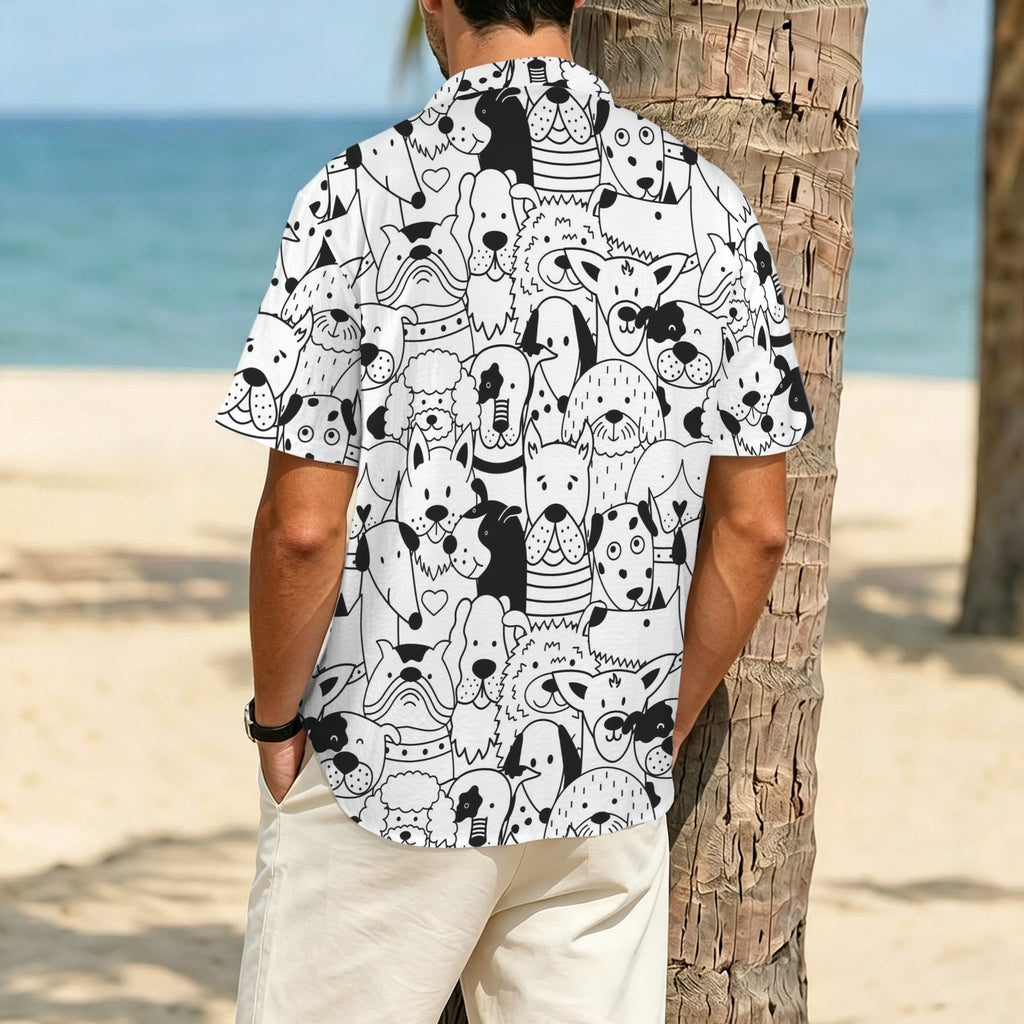 Black And White Dogs Men's Crinkle Hawaiian Shirt