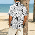 Black And White Dogs Men's Crinkle Hawaiian Shirt