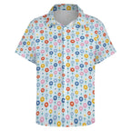 Abstract Cute Flowers Women's Collared Pocketless Short Sleeve Shirt