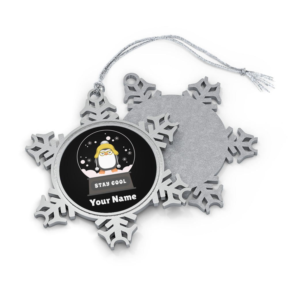 Personalised - Penguin Stay Cool, Snow Globe - Christmas Pewter Snowflake Ornament