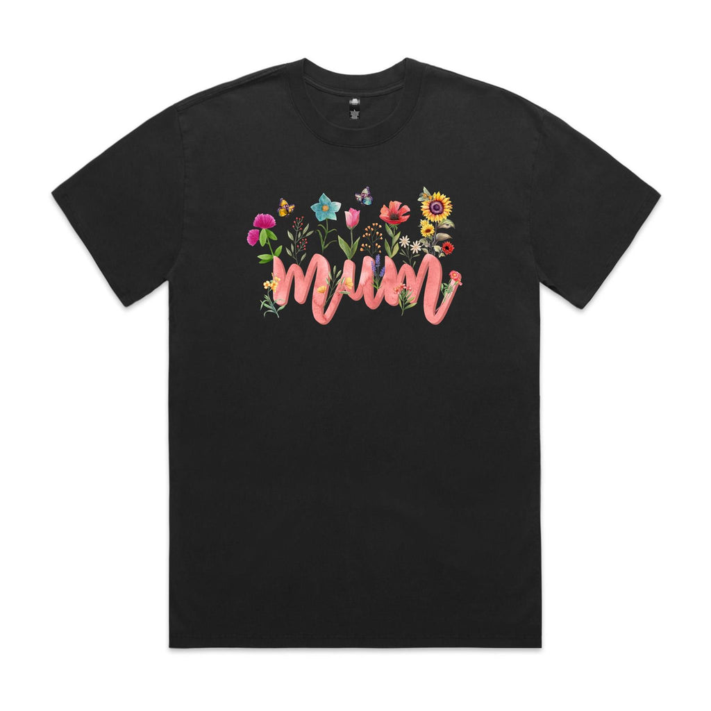 Mum, Flowers AS Colour Heavy Faded Tee Unisex Faded Black Heavy Faded T-shirt Mum Printed In Australia