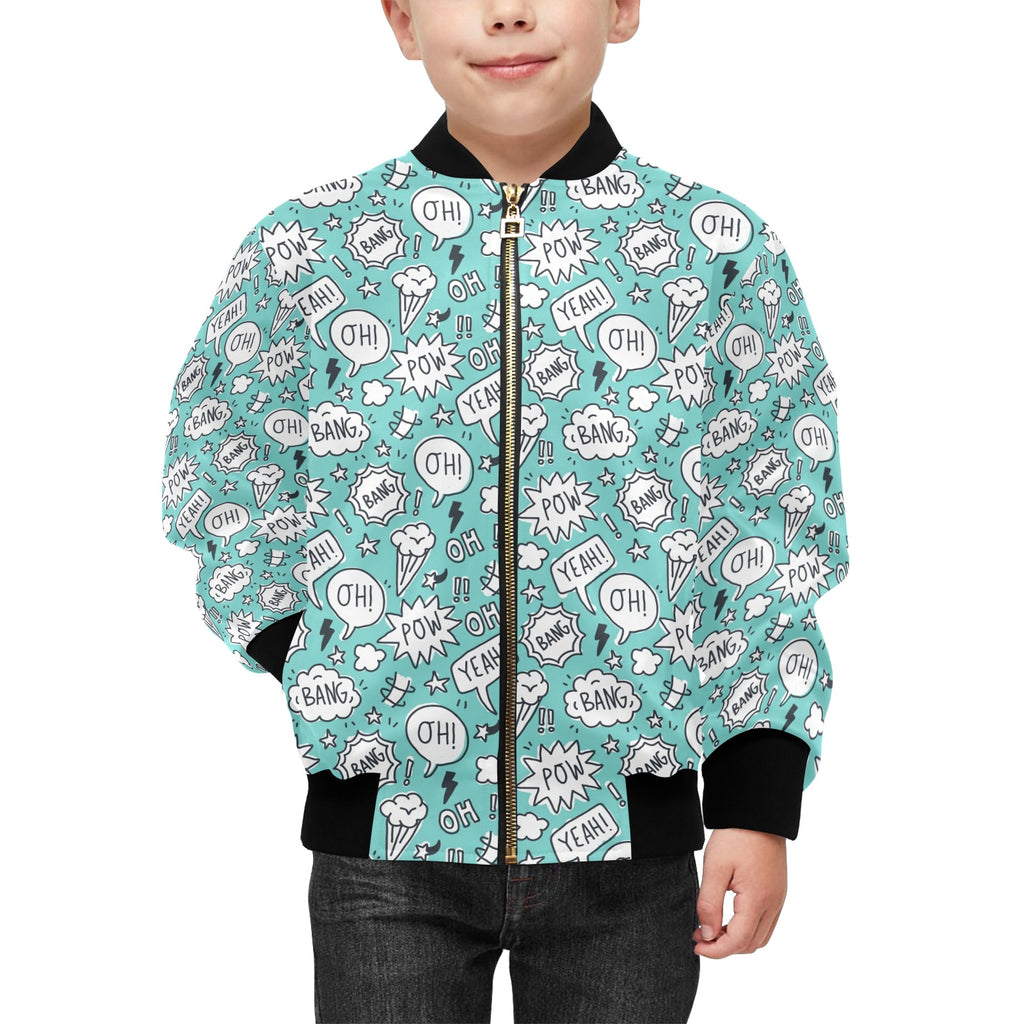 Comic Book Speech Bubbles Kids Bomber Jacket Kids Bomber Jacket comic Printed Offshore