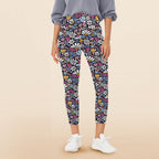 Graphic Flowers On Black Women's High Waist Pockets Yoga Leggings 5XL Women's High Waist Pockets Yoga Leggings Plants Printed Offshore