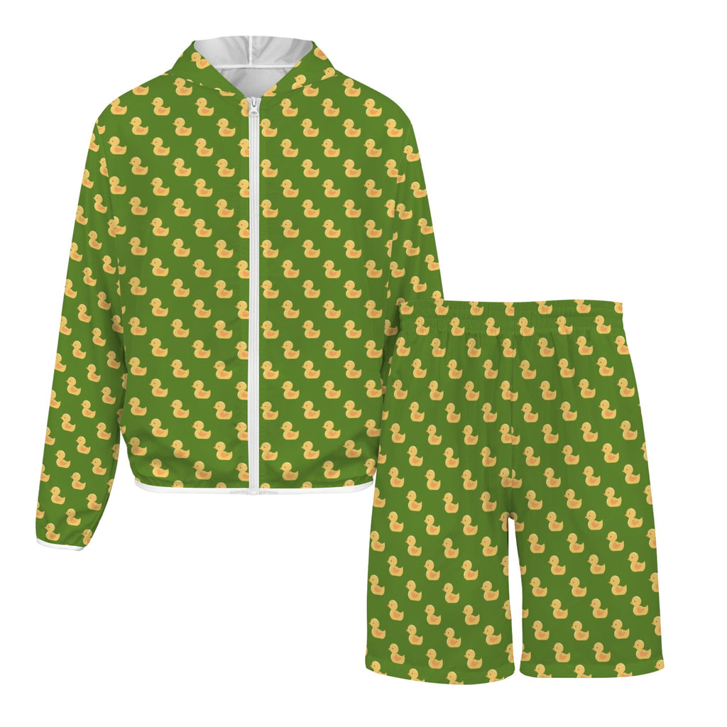Rubber Ducks On Green Men's Lightweight Sun Hoodie & Shorts Set