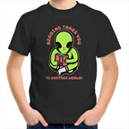 Reading Takes You To Another World, Alien - Kids Youth T-Shirt Black Kids Youth T-shirt Printed In Australia Reading Sci Fi