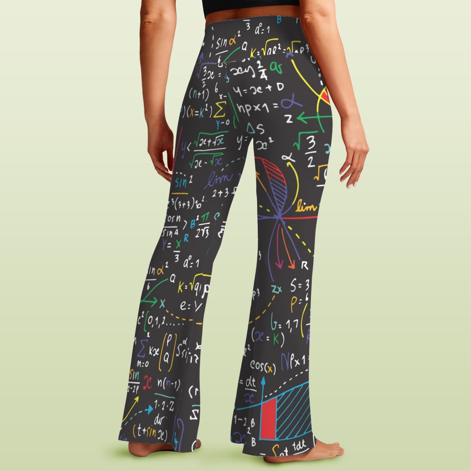 Colourful Maths Formulas High Waist Crossover Tummy Control Flare Leggings High Waist Flare Leggings Maths Printed Offshore