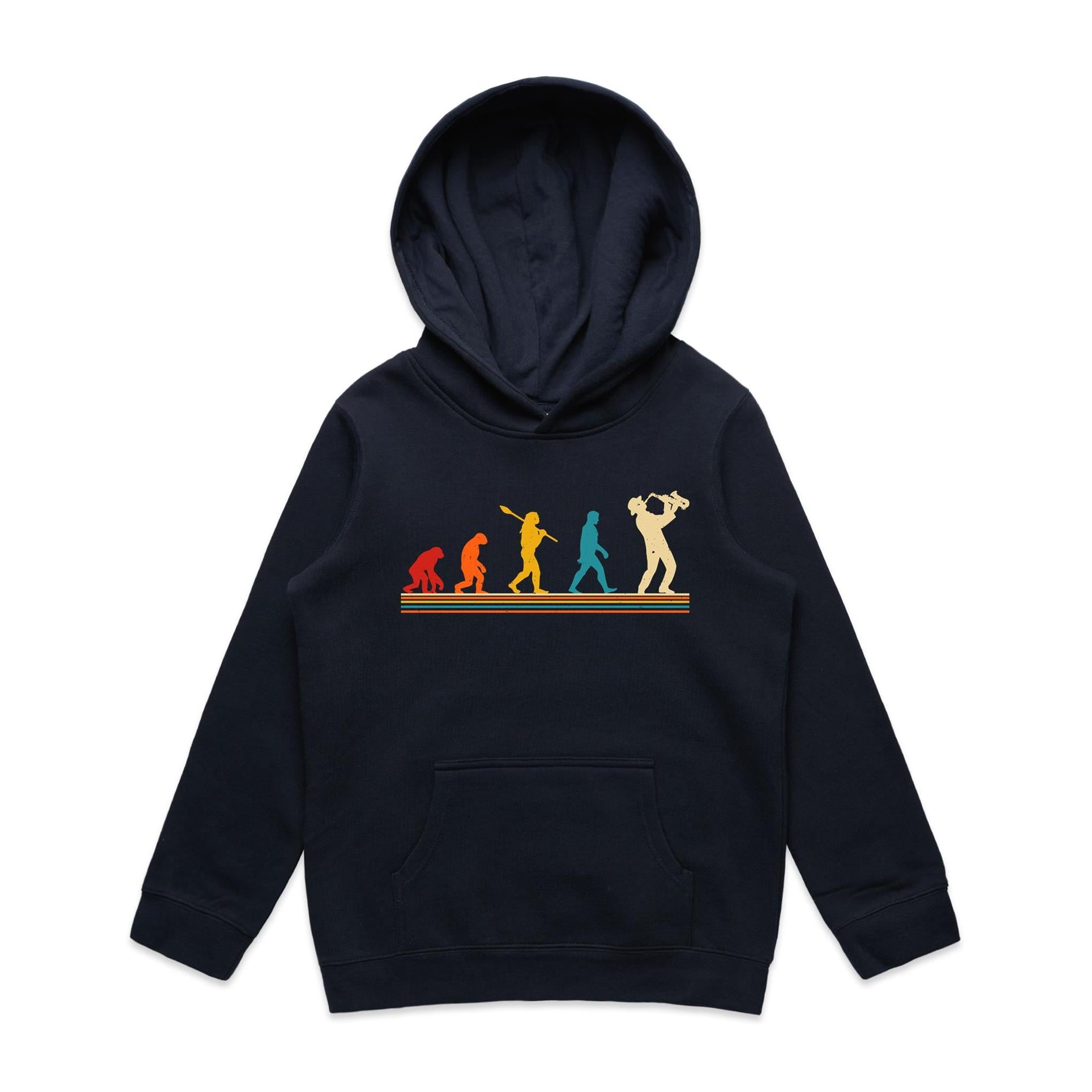 Saxophone Player - Kids Hoodie Navy Kids Hoodie Music Printed In Australia