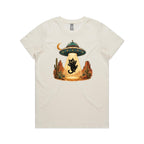 Black Cat Alien UFO Abduction Women's AS Colour T-shirt Natural Womens T-shirt animal Printed In Australia Sci Fi