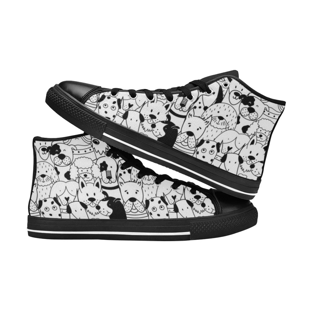 Black And White Dogs - Kids High Top Canvas Shoes