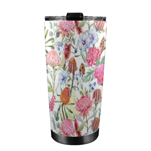 Australian Flowers - 20oz Mobile Tumbler with Lid (Black Lock) 20oz Travel Mug Plants Printed Offshore
