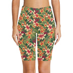 Vintage Hawaiian Floral Women's Bike Shorts With Side Pockets Women's Bike Shorts / Half Leggings Plants Printed Offshore