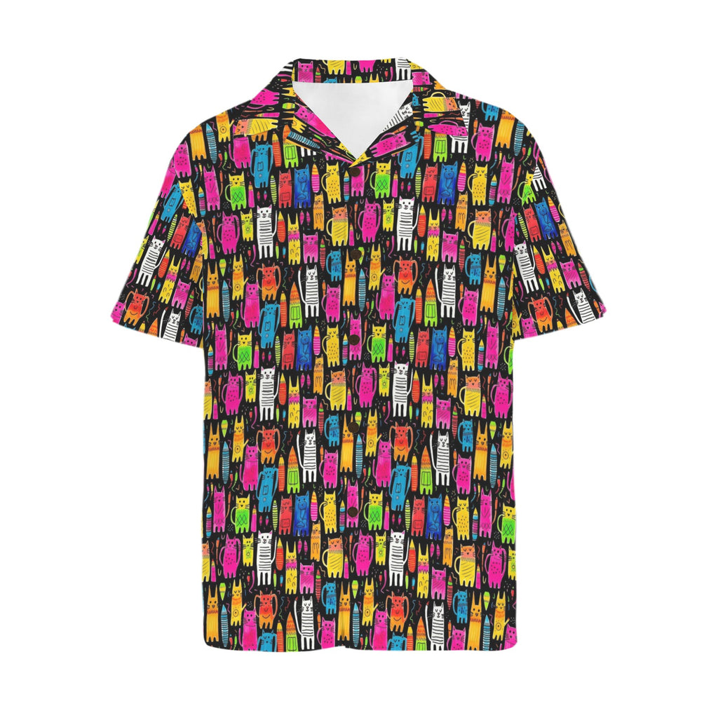 Colourful Cats Men's Short Sleeve Hawaiian Shirt Men's Hawaiian Shirt (New) animal Printed Offshore