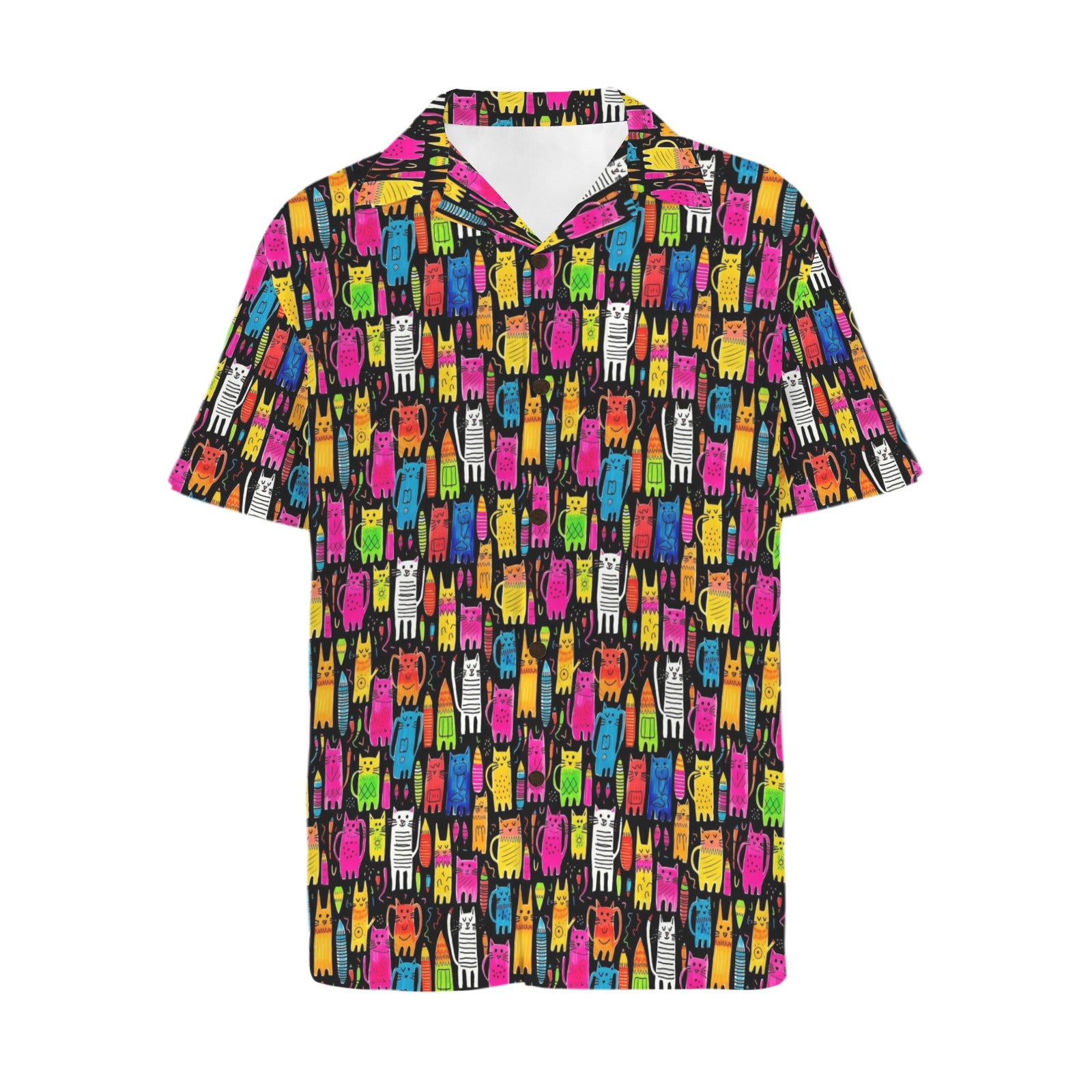 Colourful Cats Men's Short Sleeve Hawaiian Shirt Men's Hawaiian Shirt (New) animal Printed Offshore