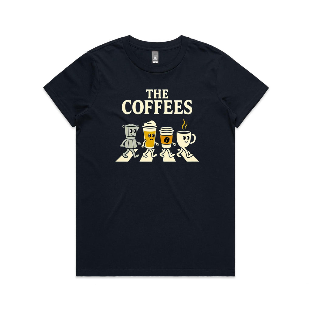 The Coffees, Crossing Road Women's AS Colour T-shirt Navy Womens T-shirt Coffee Music Printed In Australia