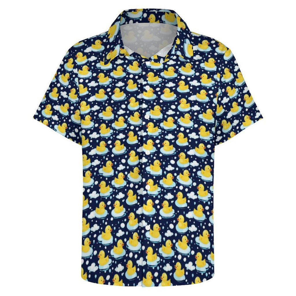 Rubber Ducks On Dark Women's Collared Pocketless Short Sleeve Shirt