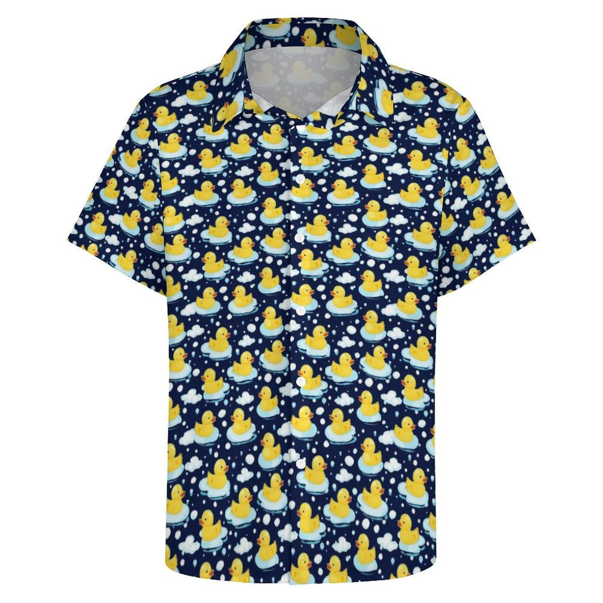 Rubber Ducks On Dark Women's Collared Pocketless Short Sleeve Shirt