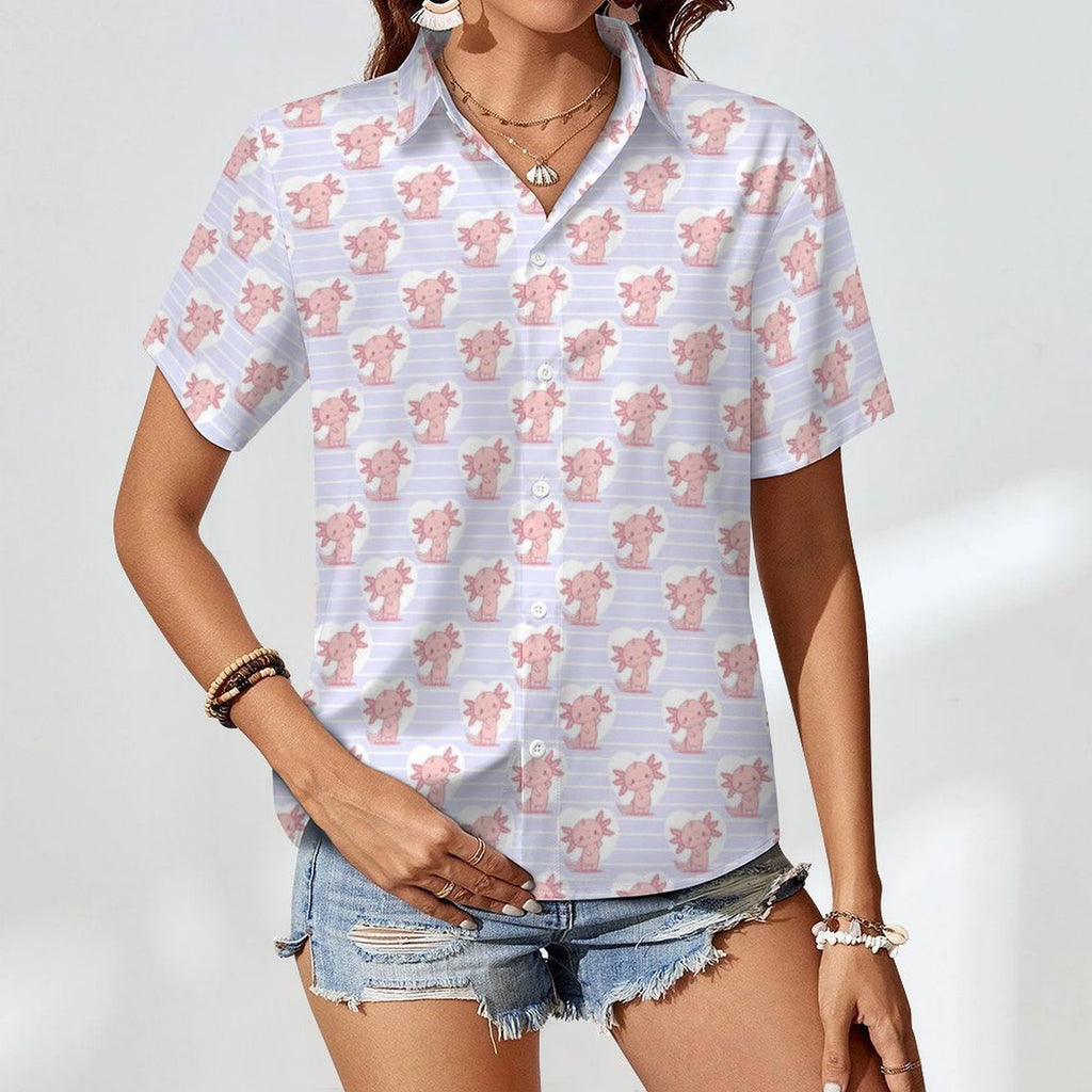 Axolotl Love Women's Collared Pocketless Short Sleeve Shirt