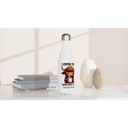 Personalise - Coffee First, Questions Later, Highland Cow - White 17oz Stainless Steel Water Bottle Personalised Water Bottle animal Coffee Globally Fulfilled