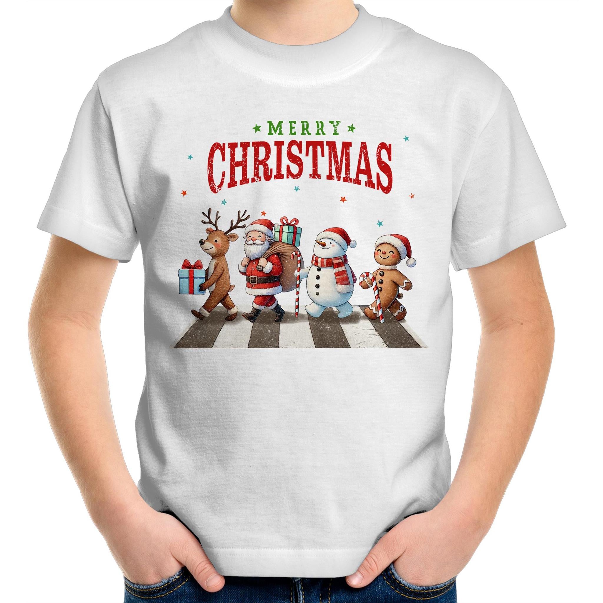 Fab Four, Merry Christmas - Kids Youth T-Shirt White Kids Christmas T-shirt Christmas Printed In Australia