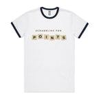 Scrabbling For Points - Staple Ringer Tee White Navy Ringer T-Shirt Games Printed In Australia