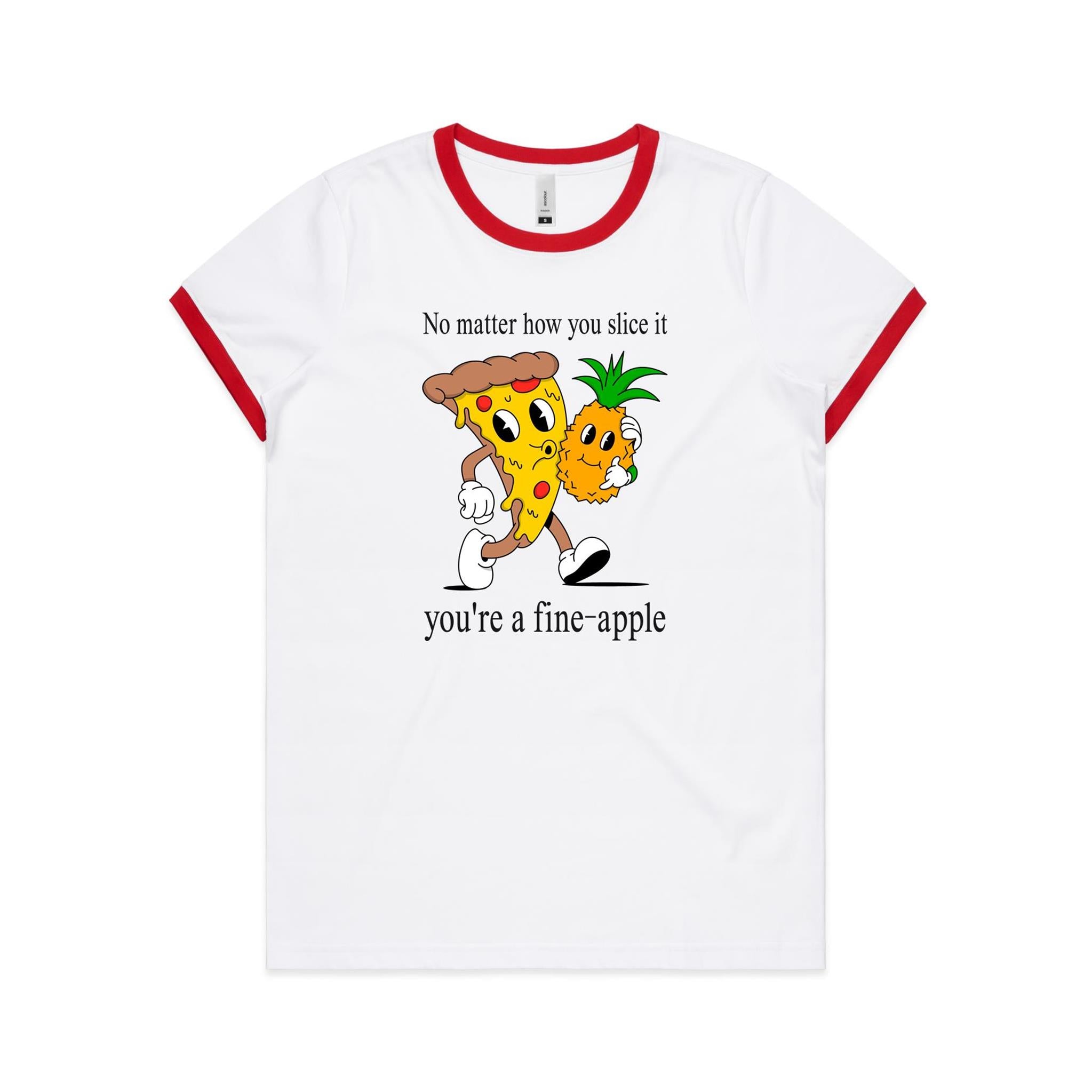 Pineapple Pizza - Women's Ringer Tee White Red Womens Ringer T-shirt Food Printed In Australia