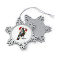 Magpie In A Santa Hat Pewter Snowflake Christmas Ornament