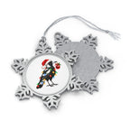 Magpie In A Santa Hat Pewter Snowflake Christmas Ornament