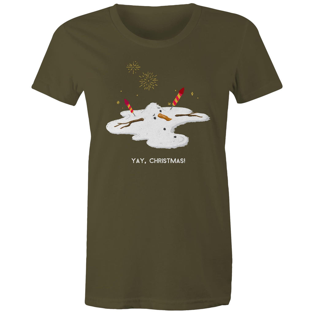 Melting Snowman, Yay Christmas - Womens T-shirt Army Womens Christmas T-shirt Christmas Printed In Australia