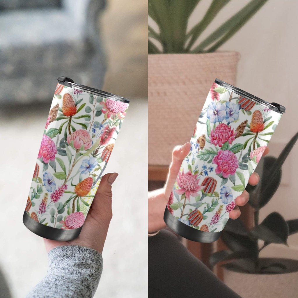 Australian Flowers - 20oz Mobile Tumbler with Lid (Black Lock) 20oz Travel Mug Plants Printed Offshore