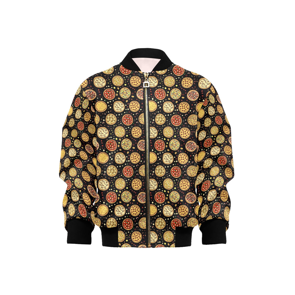 Round Pizzas On Black Kids Bomber Jacket XL Kids Bomber Jacket Food Printed Offshore