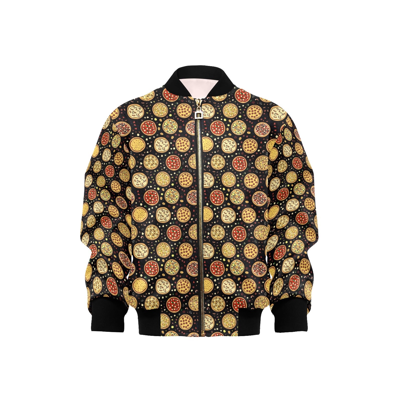 Round Pizzas On Black Kids Bomber Jacket XL Kids Bomber Jacket Food Printed Offshore