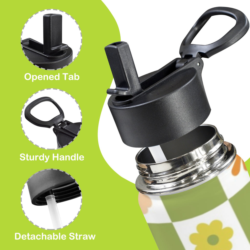 Flower Check 12oz Kids Water Bottle with Straw Lid