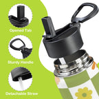 Flower Check 12oz Kids Water Bottle with Straw Lid