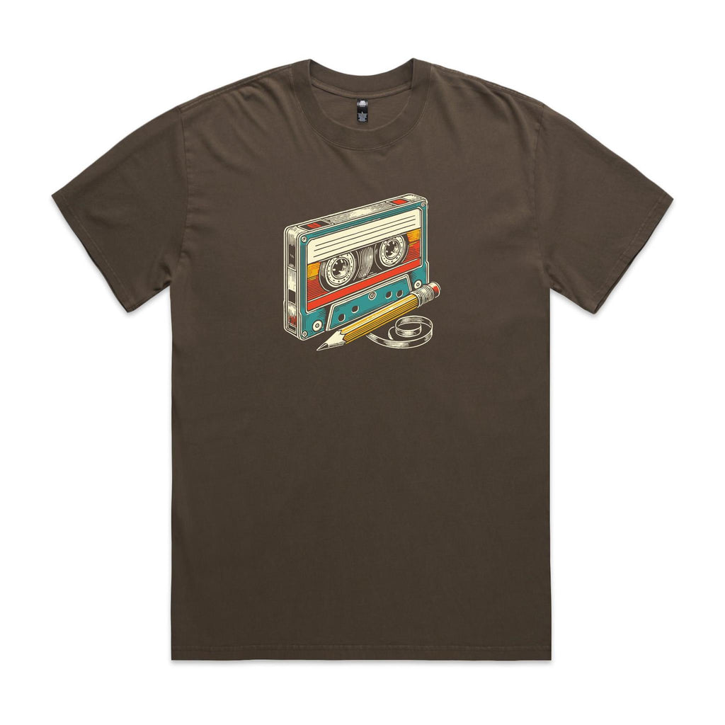 Cassette Tape And Pencil AS Colour Heavy Faded Tee Unisex Faded brown Heavy Faded T-shirt Music Printed In Australia Retro