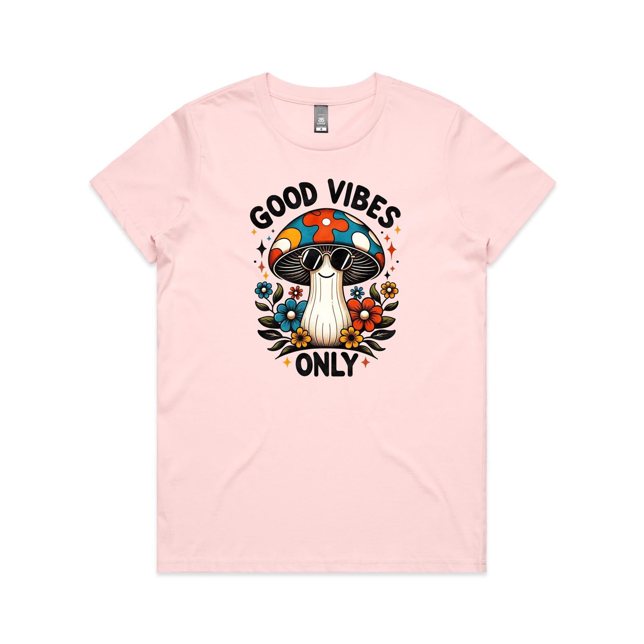 Good Vibes Only, Hippie Mushroom With Sunglasses - Womens T-shirt