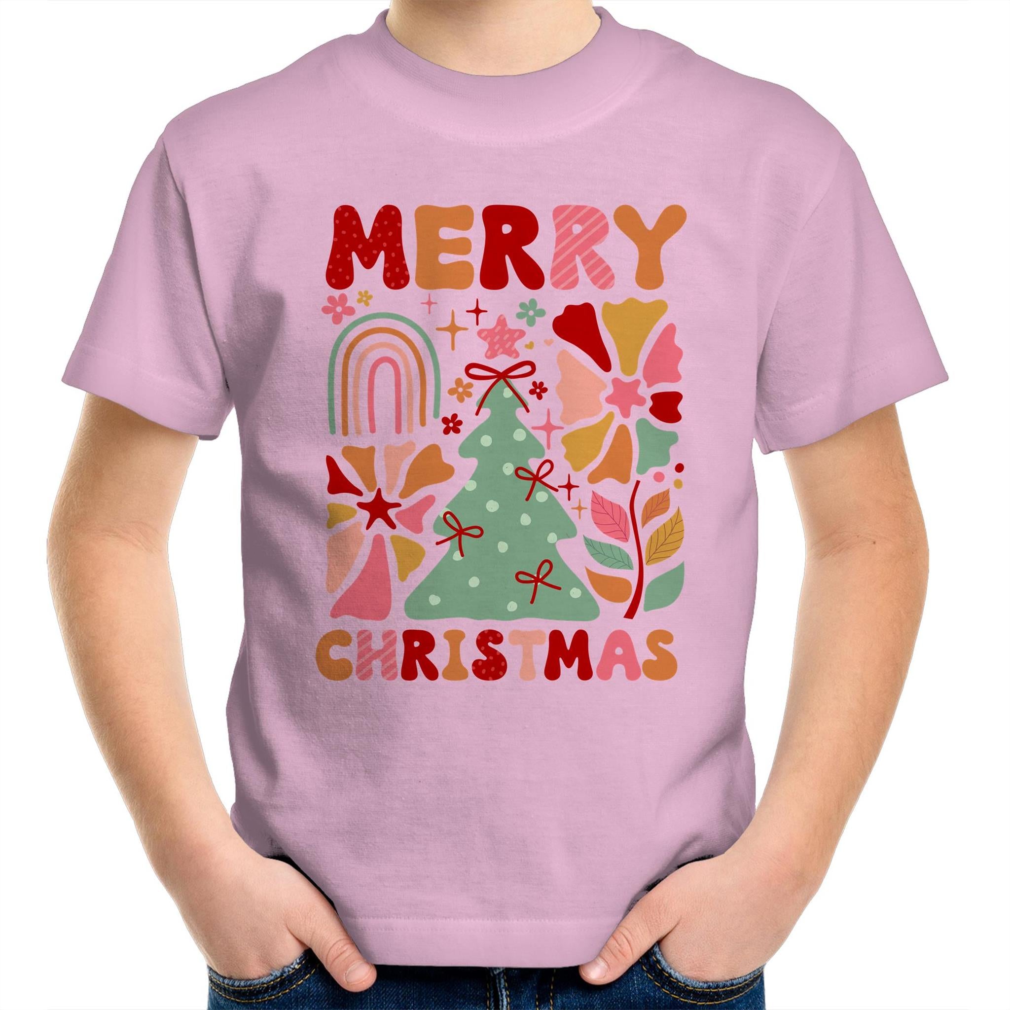 Merry Christmas - Kids Youth T-Shirt Pink Kids Christmas T-shirt Christmas Printed In Australia