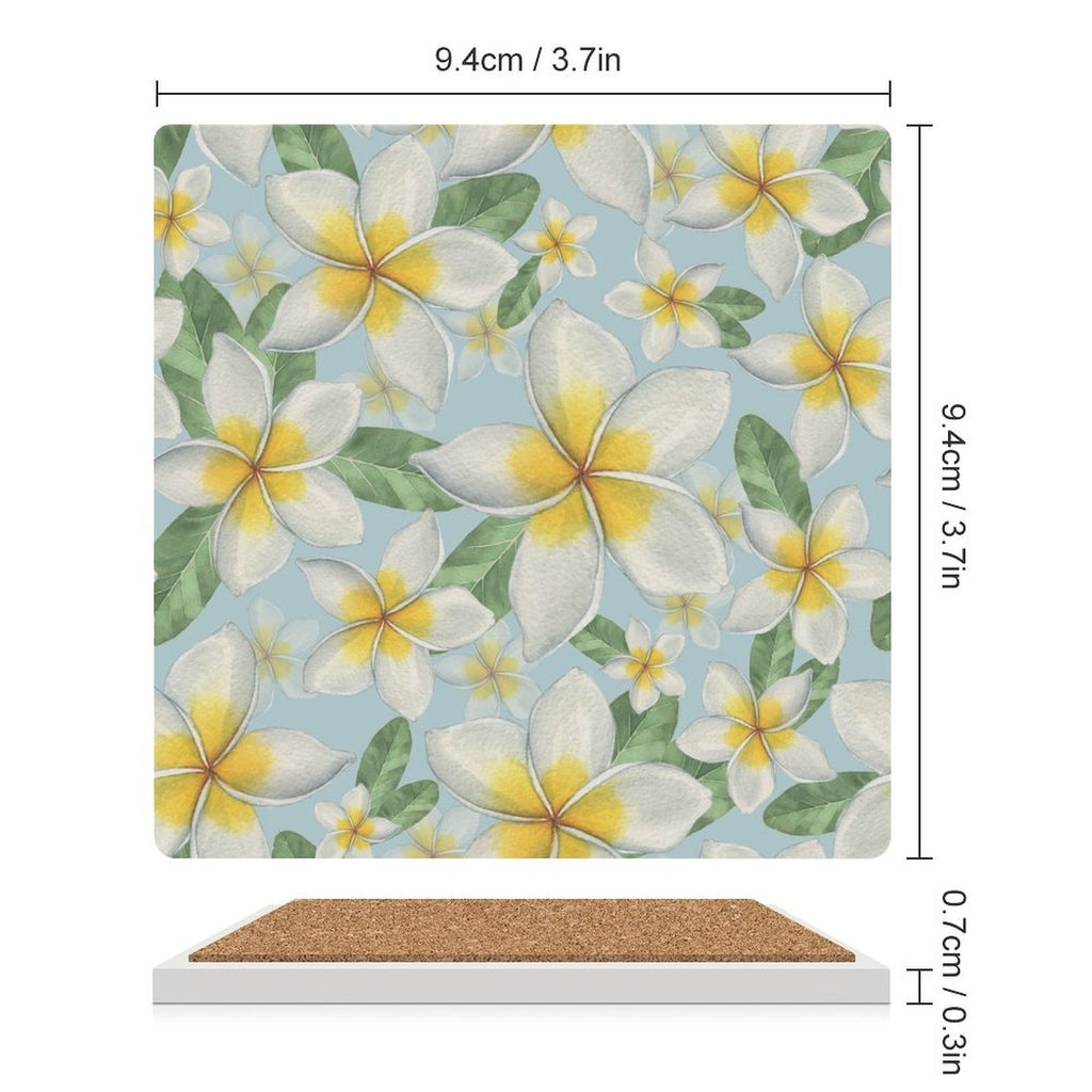 Delicate Frangipani Ceramic Coasters (Square) Ceramic Coasters Plants Printed Offshore