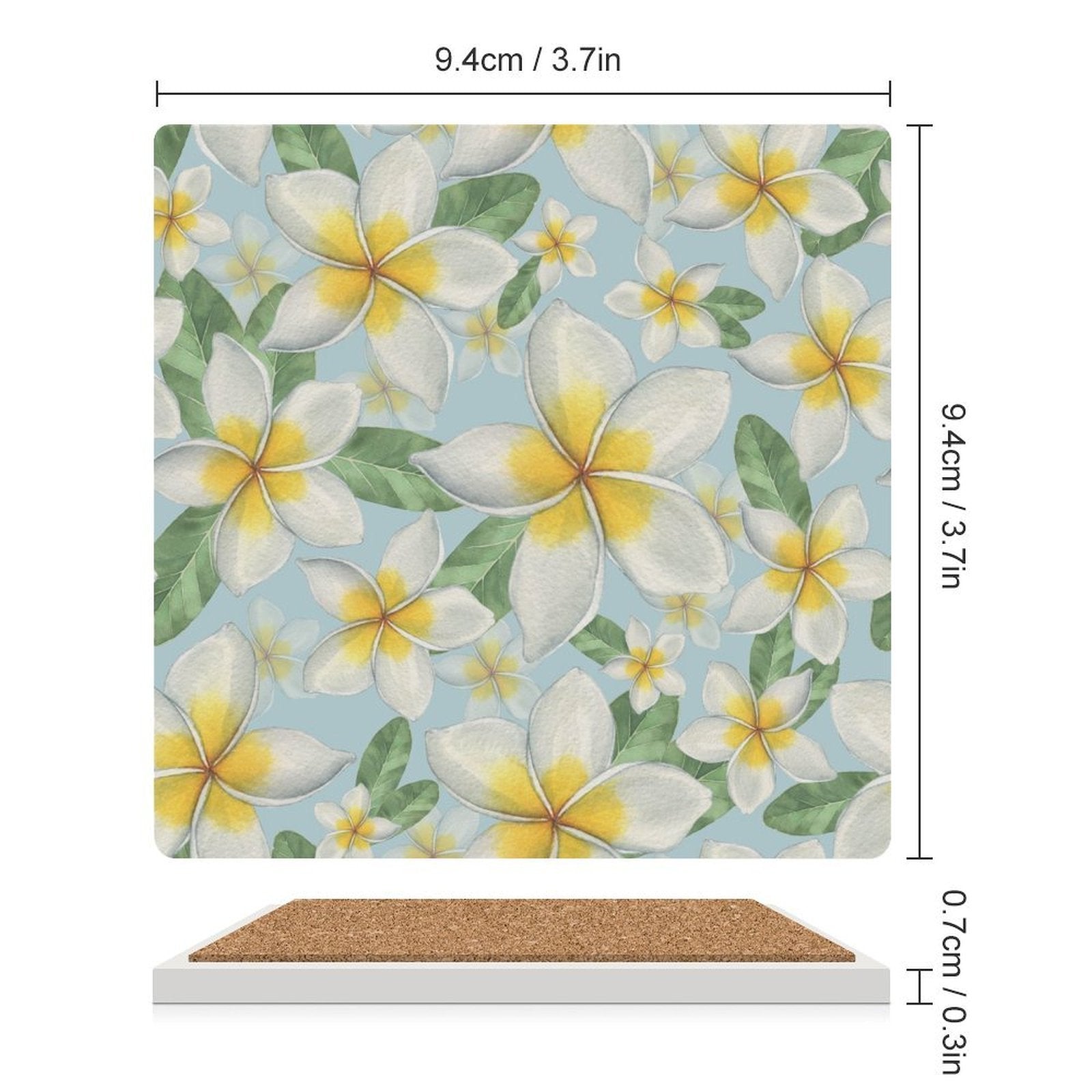 Delicate Frangipani Ceramic Coasters (Square) Ceramic Coasters Plants Printed Offshore