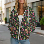 Bright Floral And Leaves Women's Full-Zip Hoodie