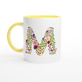 Personalised - Floral Initial - White 11oz Ceramic Mug with Color Inside Ceramic Yellow Personalised 11oz Mug Customise Globally Fulfilled Name Personalise