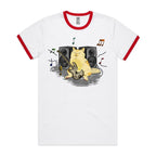 Cat Bass Player - Staple Ringer Tee White Red Ringer T-Shirt animal Music Printed In Australia