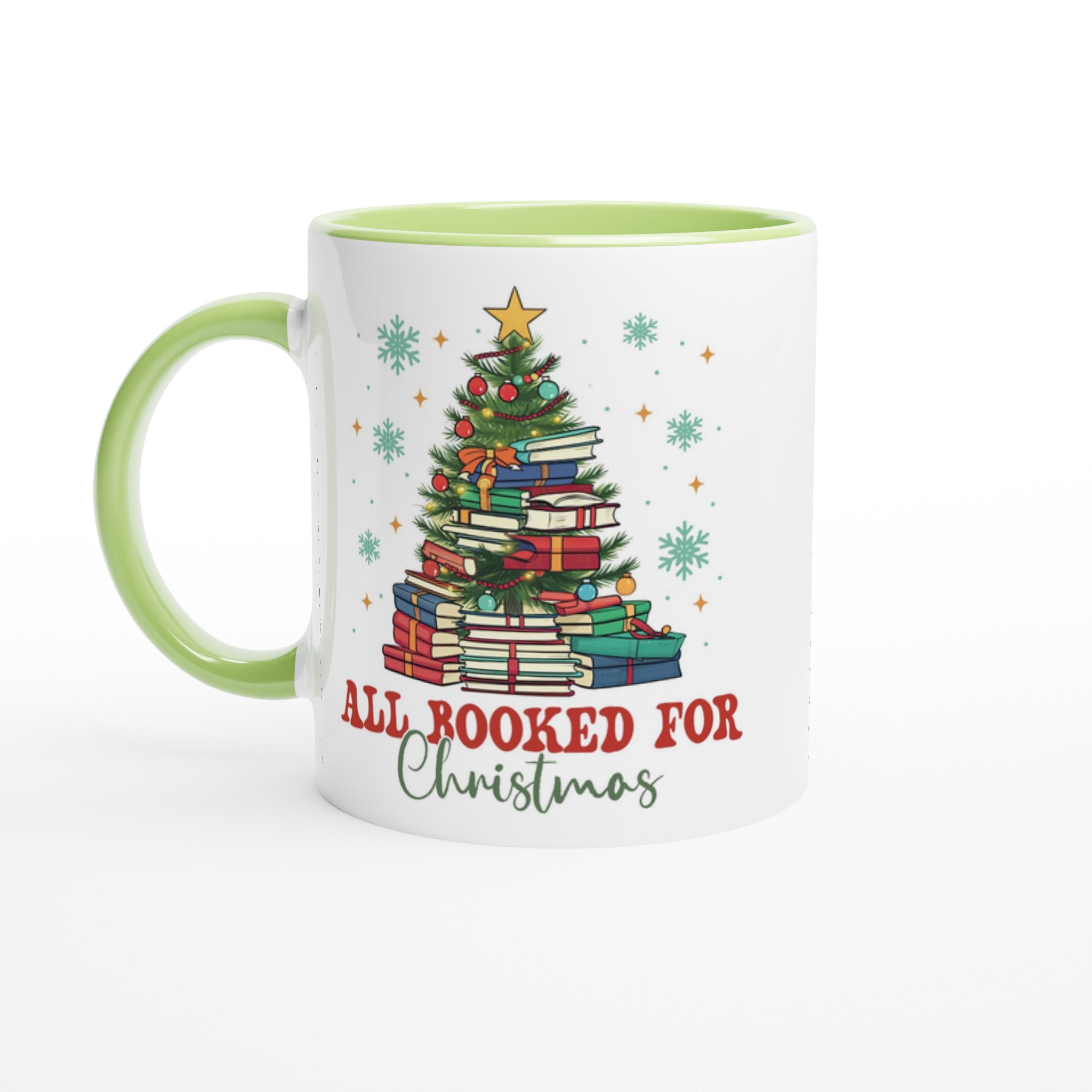 All Booked For Christmas White 11oz Ceramic Mug with Color Inside Ceramic Green Colour 11oz Mug