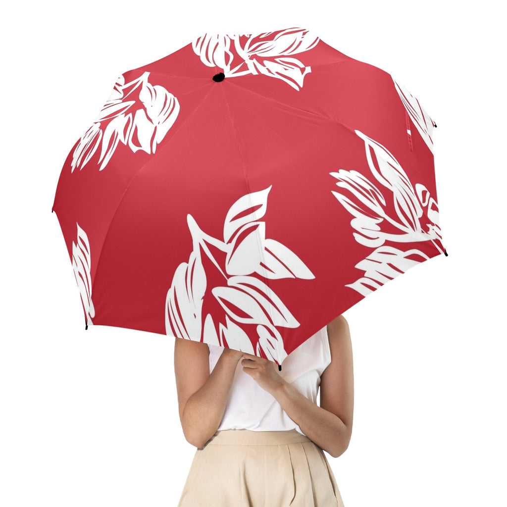 Red Retro Foliage, Hawaiian Flower - Semi-Automatic Foldable Umbrella (Model U12) Semi-Automatic Foldable Umbrella (U12)